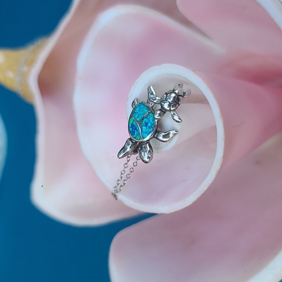 Boutique Jewelry - Sterling Silver Turtle Necklace | Opal | Mom and hatchling